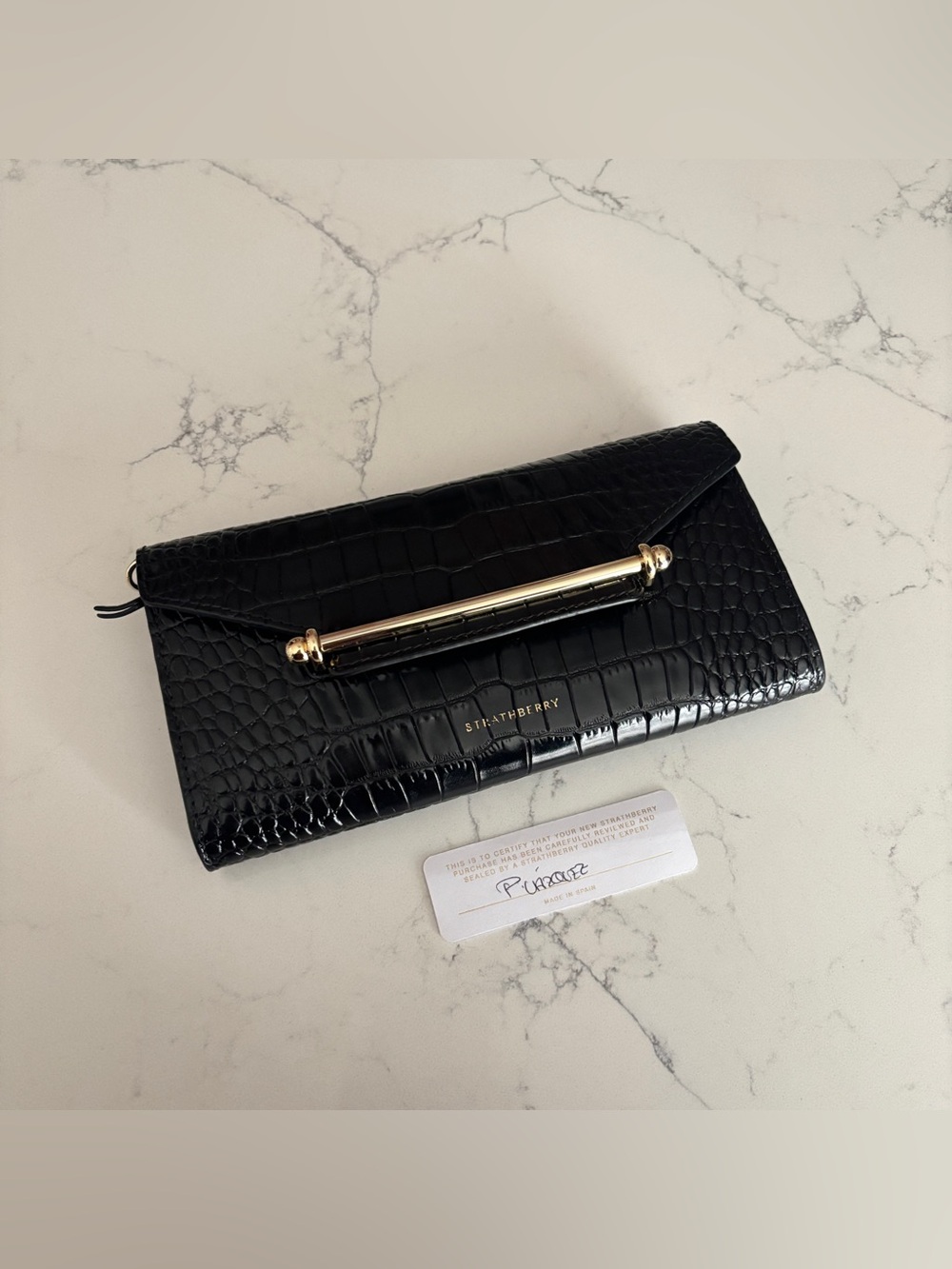 Authentic Strathberry Multrees Chain Wallet, Croc Embossed Black - Missing Strap